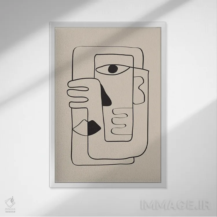 تابلو مینیمال خط چهره انتزاعی اثر نیکی - نمای قابدار سفید