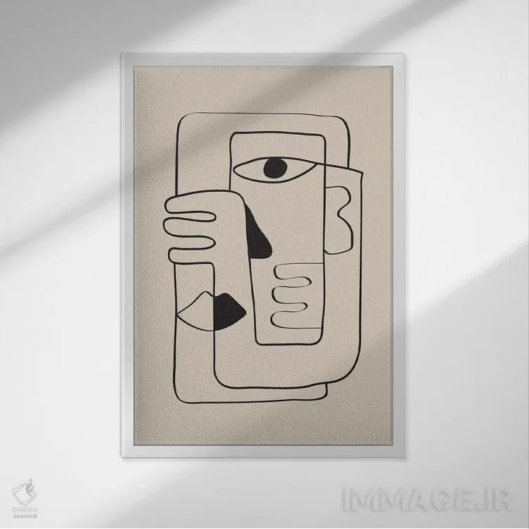 تابلو مینیمال خط چهره انتزاعی اثر نیکی - نمای قابدار سفید