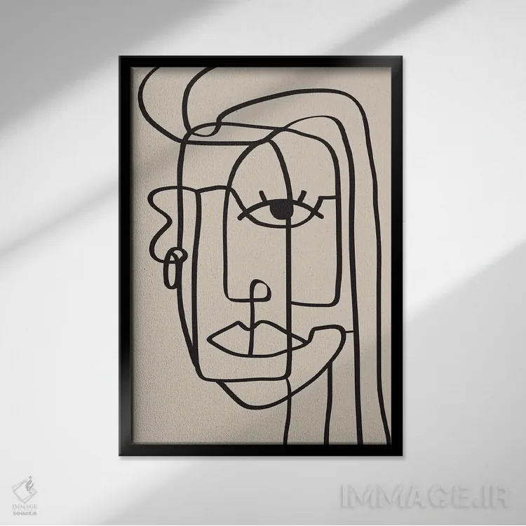 تابلو مینیمال خط پرتره زنانه اثر نیکی - نمای قابدار مشکی