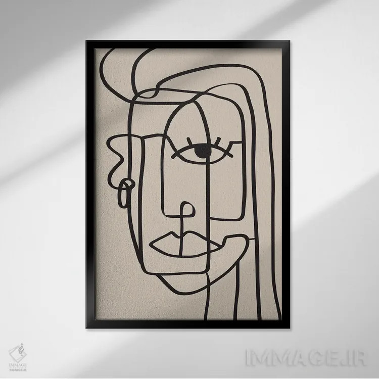 تابلو مینیمال خط پرتره زنانه اثر نیکی - نمای قابدار مشکی