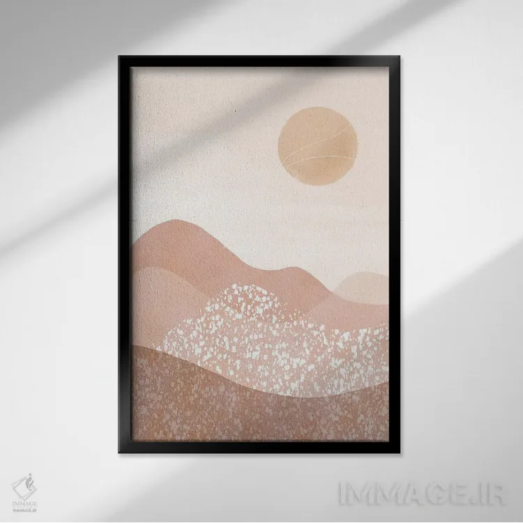 تابلو مینیمال منظره پاستلی صورتی اثر نیکی - نمای قابدار مشکی