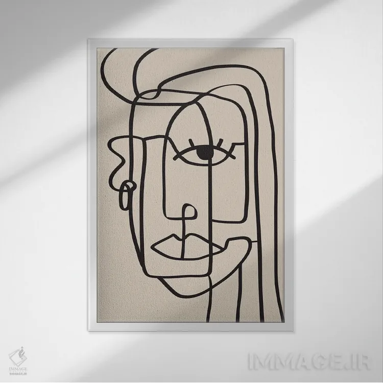 تابلو مینیمال خط پرتره زنانه اثر نیکی - نمای قابدار سفید