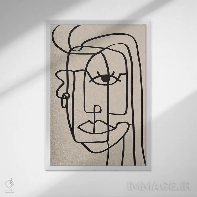 تابلو مینیمال خط پرتره زنانه اثر نیکی - نمای قابدار سفید