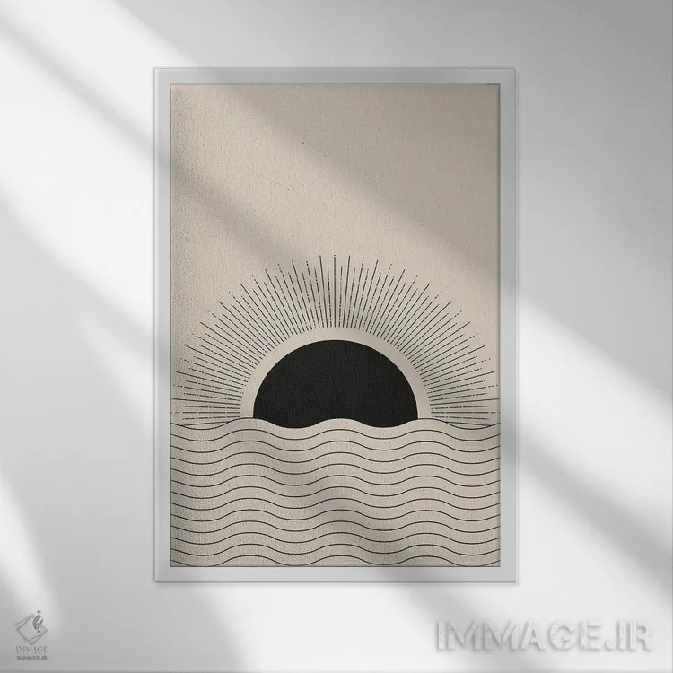 تابلو مینیمال غروب بژ و مشکی اثر نیکی - نمای قابدار سفید
