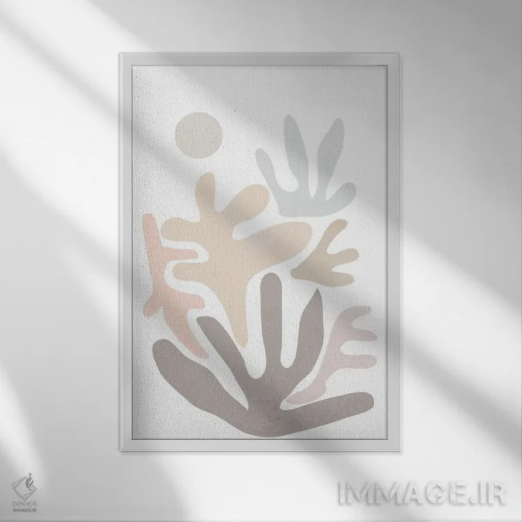 تابلو مینیمال مرجان انتزاعی اثر نیکی - نمای قابدار سفید
