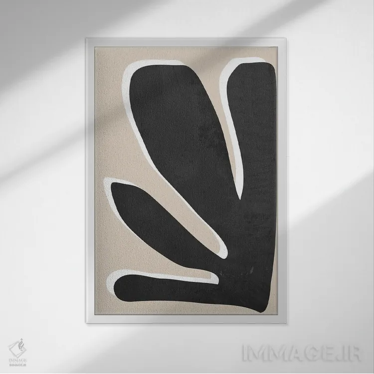 تابلو مینیمال مرجان سیاه اثر نیکی - نمای قابدار سفید