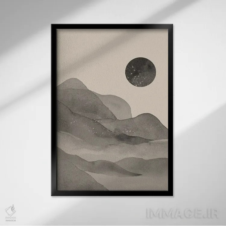 تابلو مینیمال منظره بژ و مشکی اثر نیکی - نمای قابدار مشکی