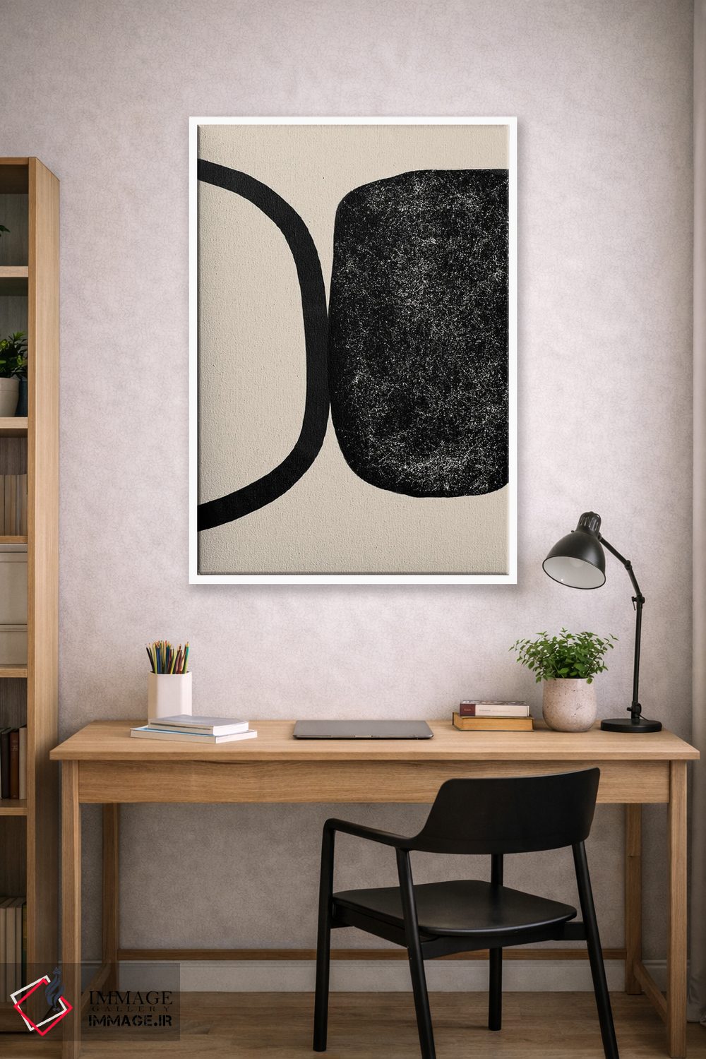 تابلو مینیمال هنر هندسی بژ و مشکی اثر نیکی - D1W