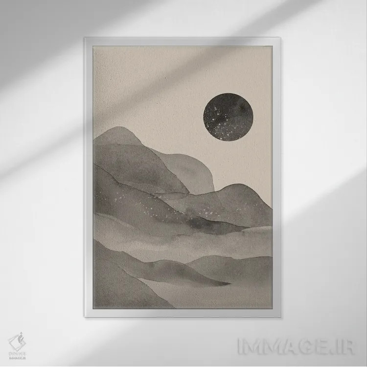 تابلو مینیمال منظره بژ و مشکی اثر نیکی - نمای قابدار سفید