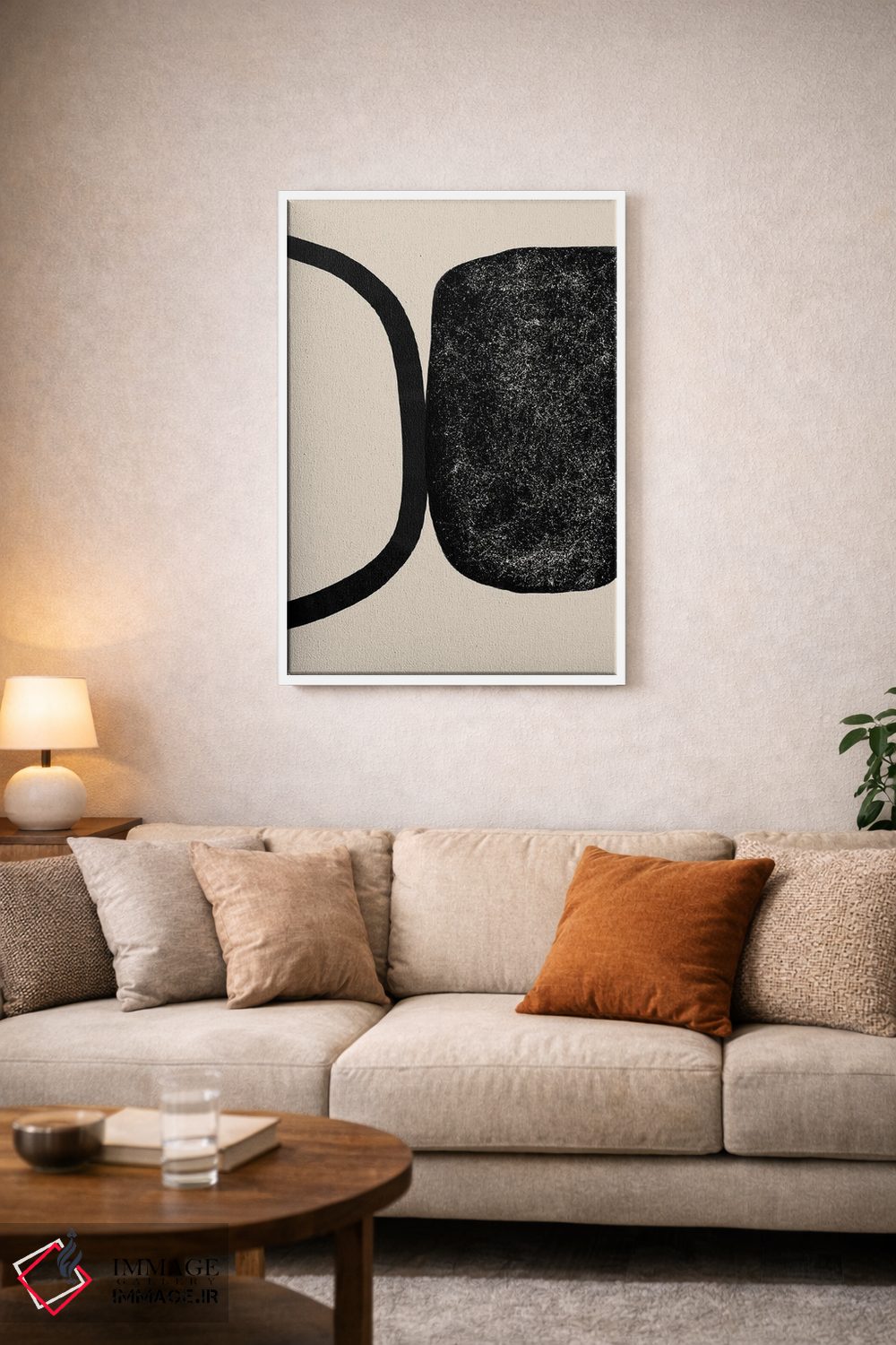 تابلو مینیمال هنر هندسی بژ و مشکی اثر نیکی - D3W