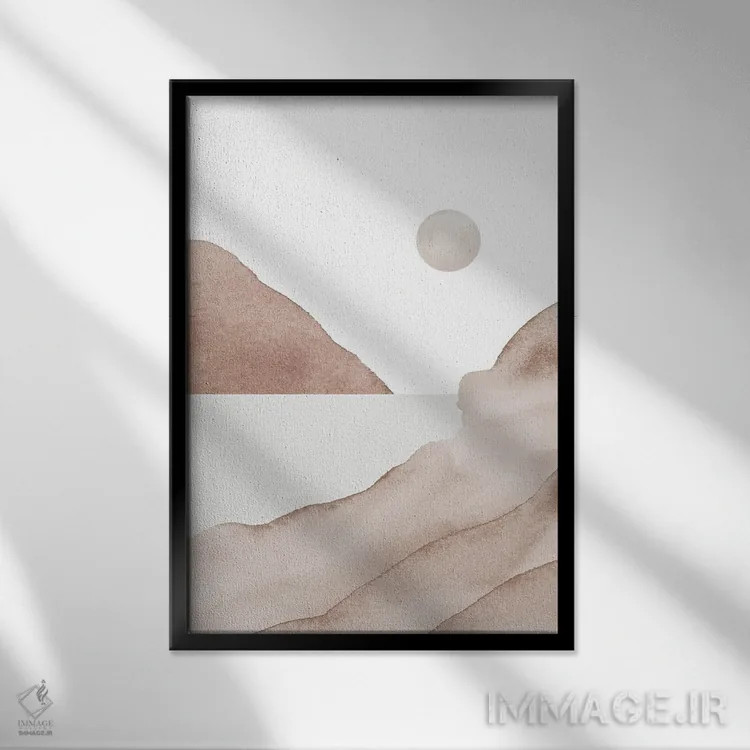 تابلو مینیمال نمای دریا به رنگ بژ اثر نیکی - نمای قابدار مشکی