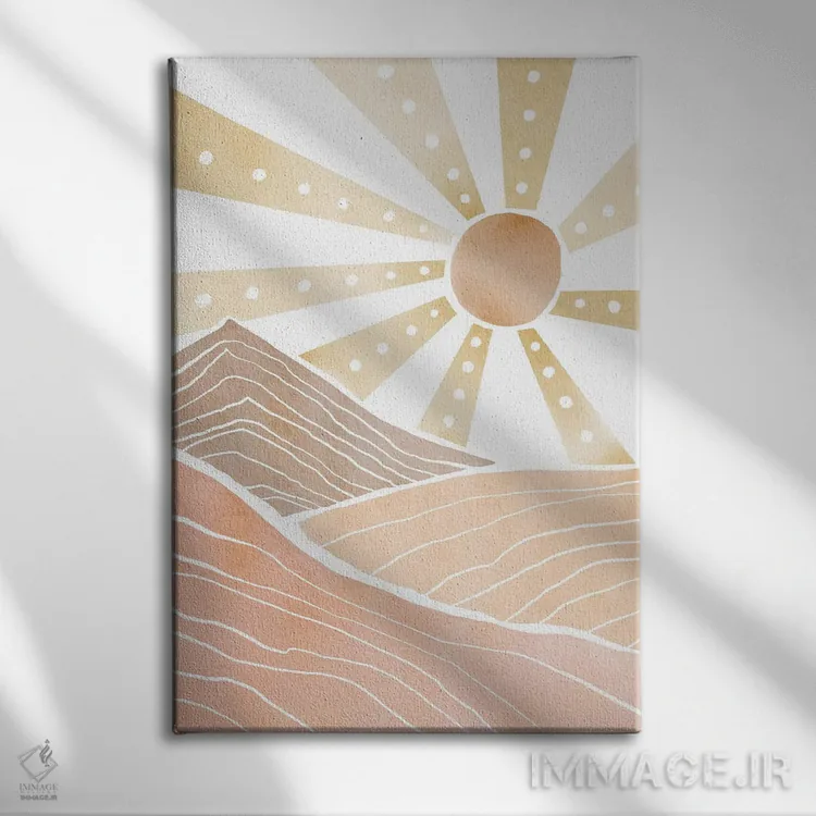 تابلو مینیمال طلوع آفتاب کوهستان اثر نیکی - نمای روبهرو روی دیوار