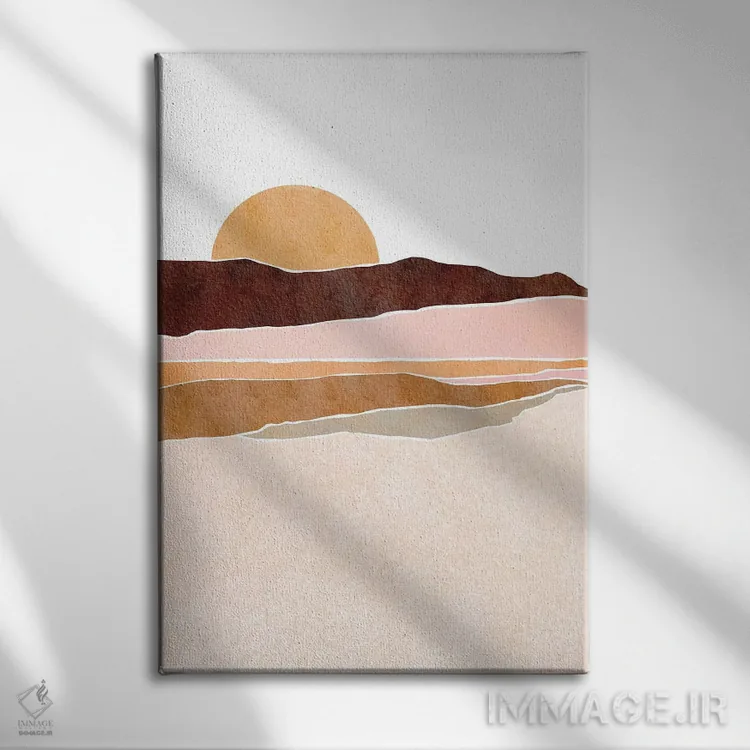 تابلو مینیمال طلوع آفتاب دریاچه اثر نیکی - نمای روبهرو روی دیوار