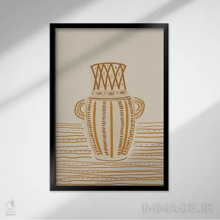تابلو مینیمال ظرف باستانی اثر نیکی - نمای قابدار مشکی
