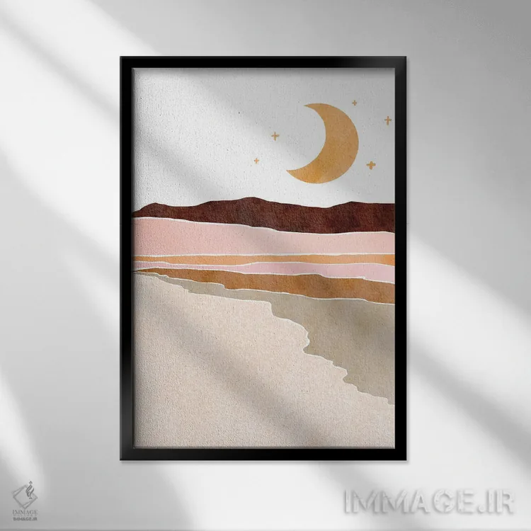 تابلو مینیمال منظره هلال ماه اثر نیکی - نمای قابدار مشکی