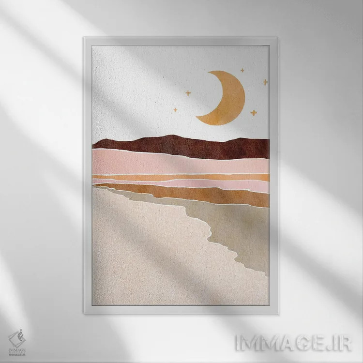 تابلو مینیمال منظره هلال ماه اثر نیکی - نمای قابدار سفید