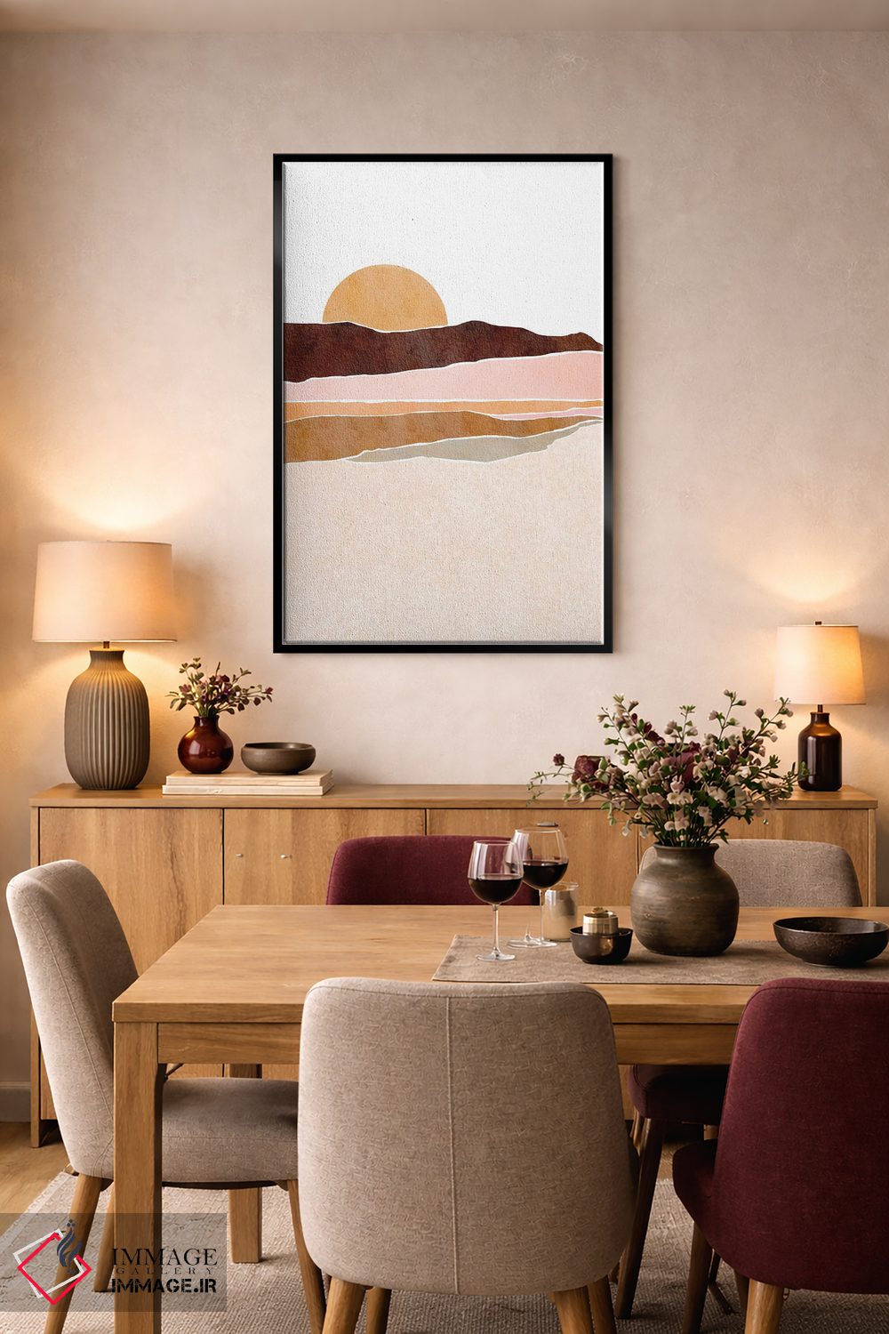 تابلو مینیمال طلوع آفتاب دریاچه اثر نیکی - D4B