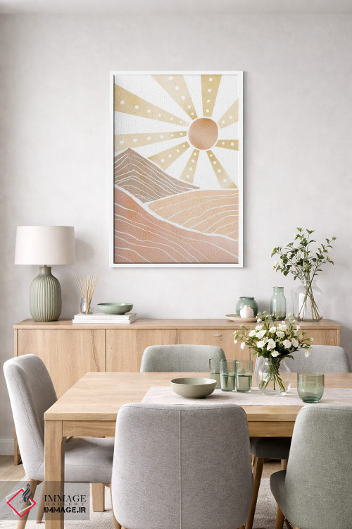 تابلو مینیمال طلوع آفتاب کوهستان اثر نیکی - D5W