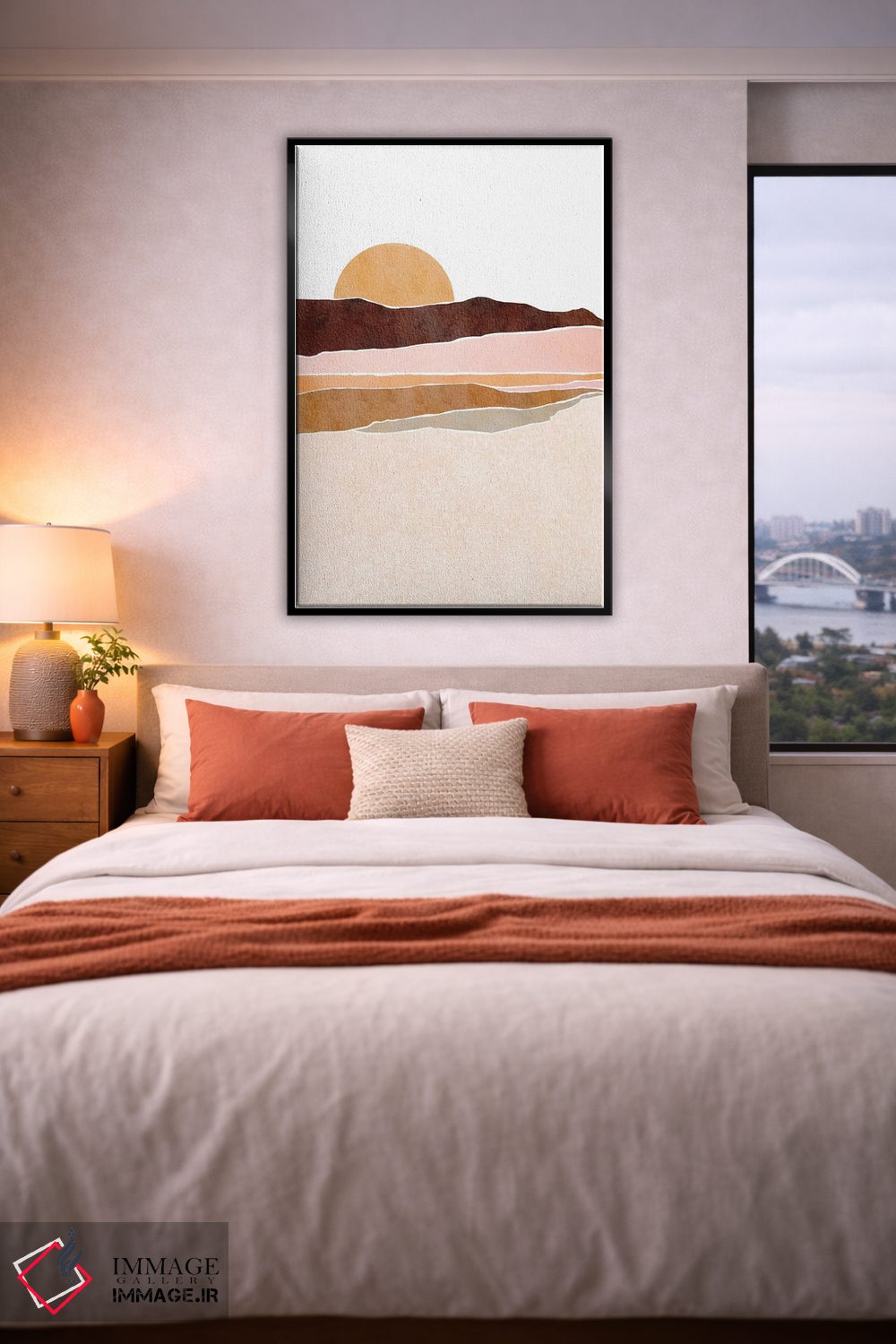 تابلو مینیمال طلوع آفتاب دریاچه اثر نیکی - D5B