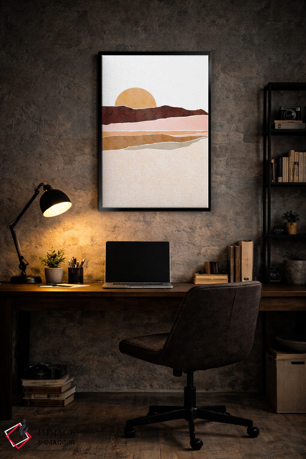 تابلو مینیمال طلوع آفتاب دریاچه اثر نیکی - D6B