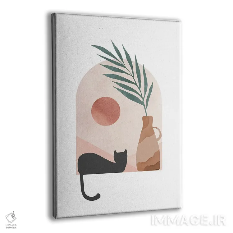 تابلو مینیمال گربه سیاه در محیط گرمسیری اثر نیکی - نمای پرسپکتیو محصول