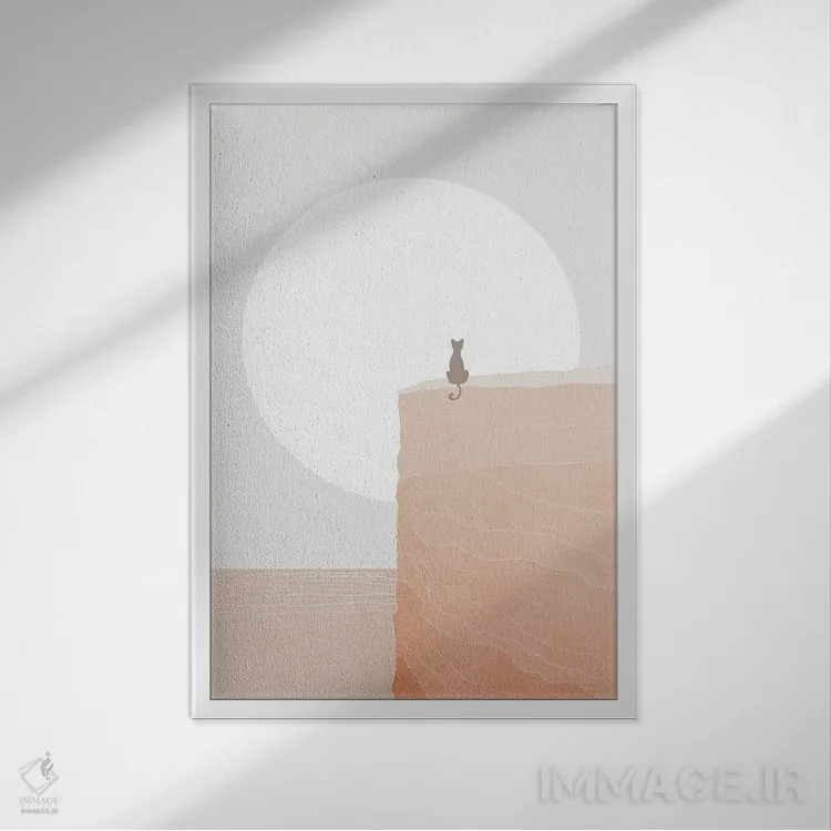 تابلو مینیمال ساحل ماه کامل اثر نیکی - نمای قابدار سفید