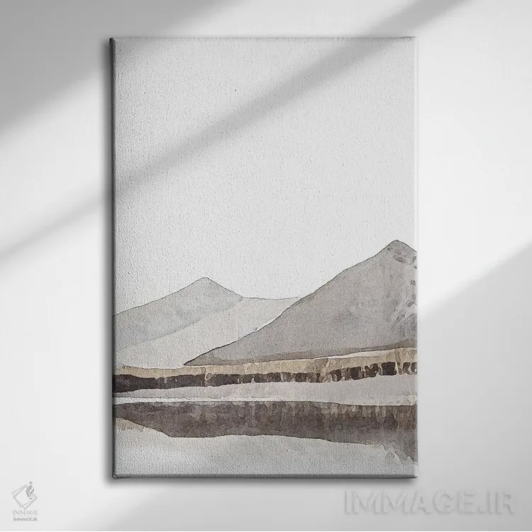 تابلو مینیمال کوهستان تک رنگ اثر نیکی - نمای روبهرو روی دیوار