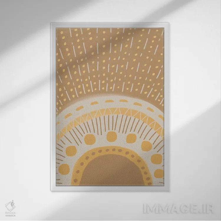 تابلو مینیمال بوهویی بژ اثر نیکی - نمای قابدار سفید