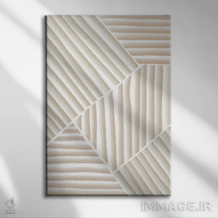 تابلو مینیمال خطوط زرد انتزاعی اثر نیکی - نمای روبهرو روی دیوار