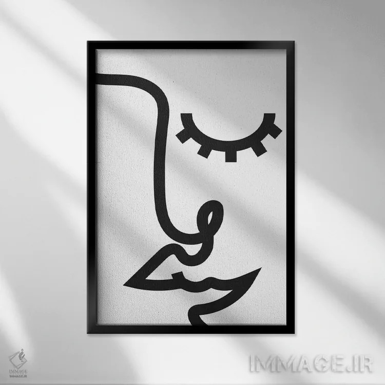 تابلو مینیمال خط زنانه انتزاعی اثر نیکی - نمای قابدار مشکی