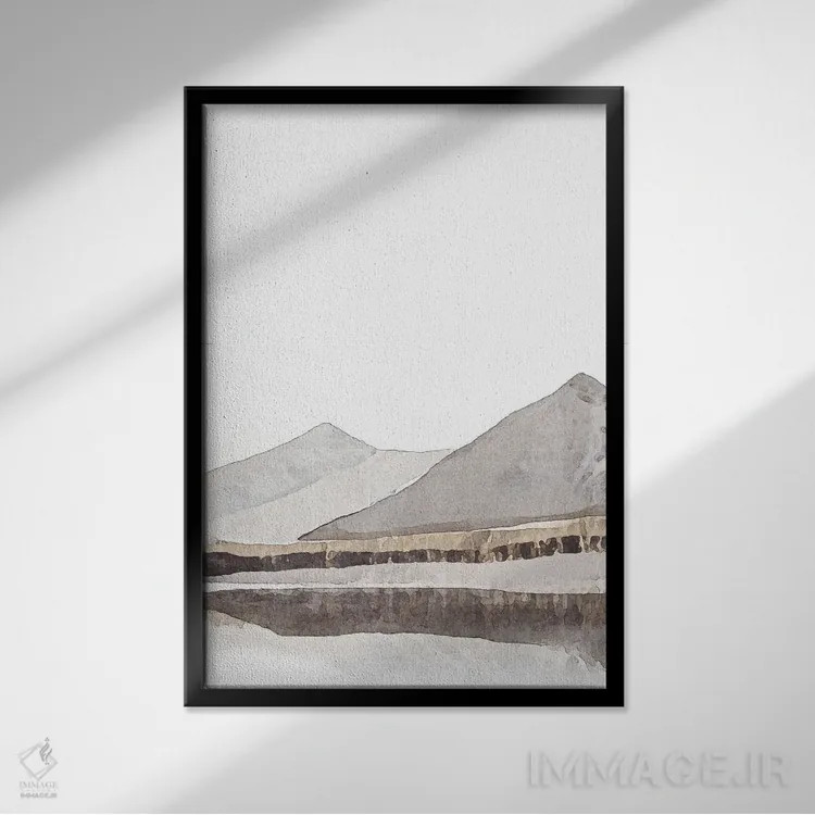 تابلو مینیمال کوهستان تک رنگ اثر نیکی - نمای قابدار مشکی