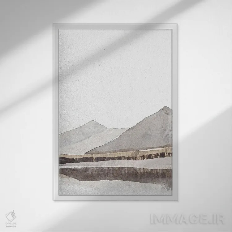 تابلو مینیمال کوهستان تک رنگ اثر نیکی - نمای قابدار سفید