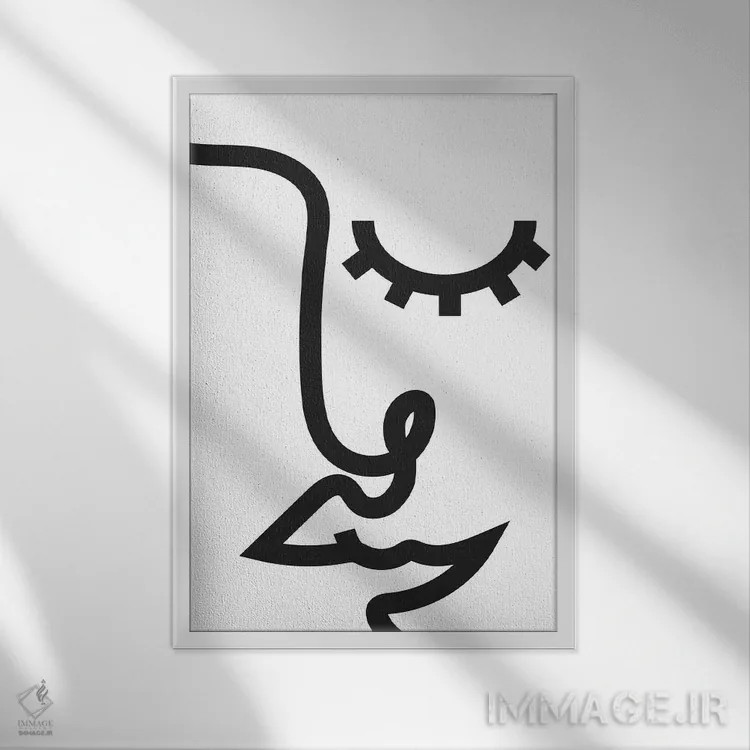 تابلو مینیمال خط زنانه انتزاعی اثر نیکی - نمای قابدار سفید