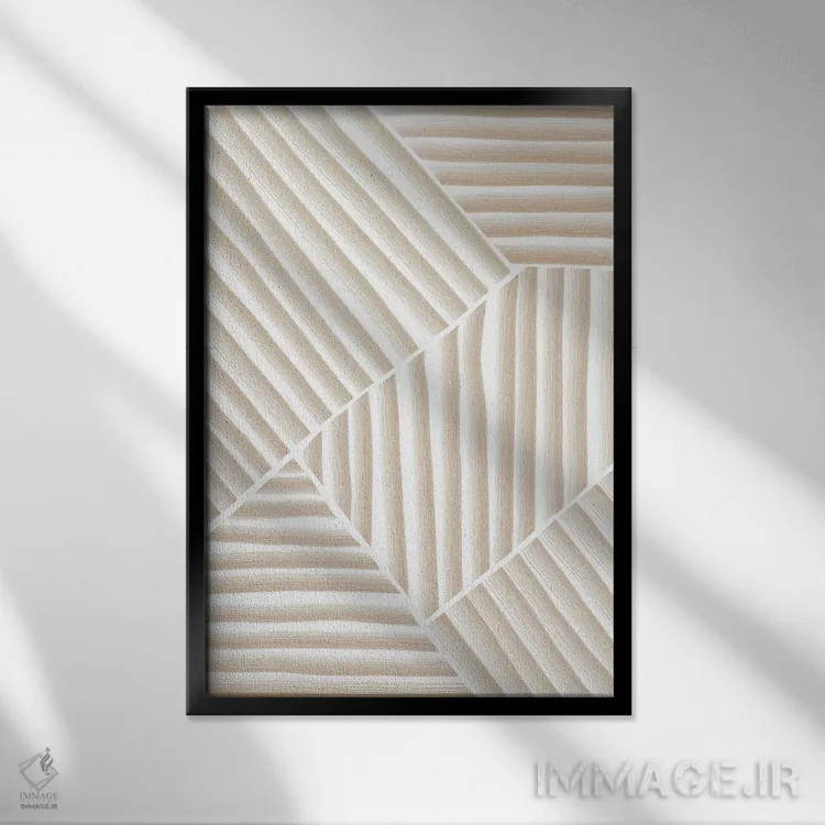 تابلو مینیمال خطوط زرد انتزاعی اثر نیکی - نمای قابدار مشکی