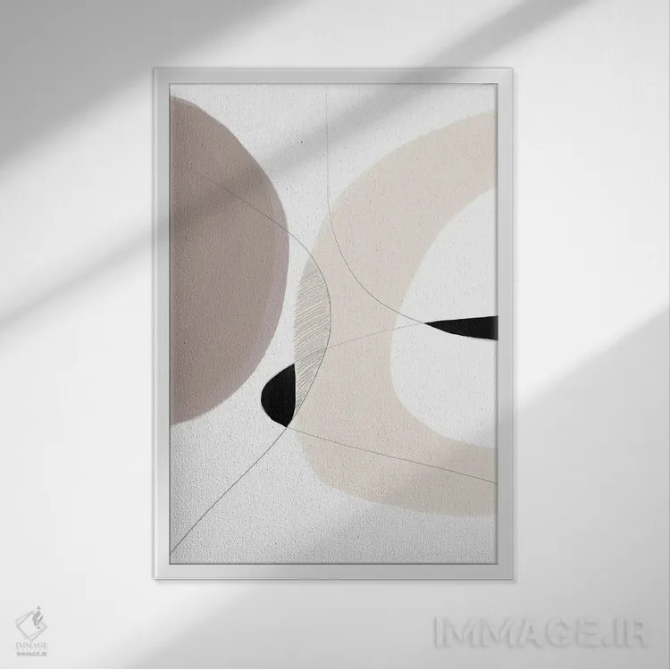 تابلو مینیمال انتزاعی بژ و سفید اثر نیکی - نمای قابدار سفید