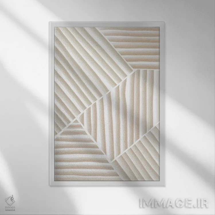 تابلو مینیمال خطوط زرد انتزاعی اثر نیکی - نمای قابدار سفید