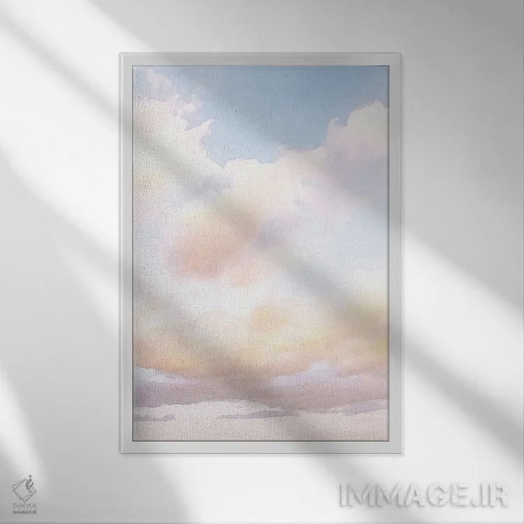 تابلو مینیمال ابر آسمان اثر نیکی - نمای قابدار سفید