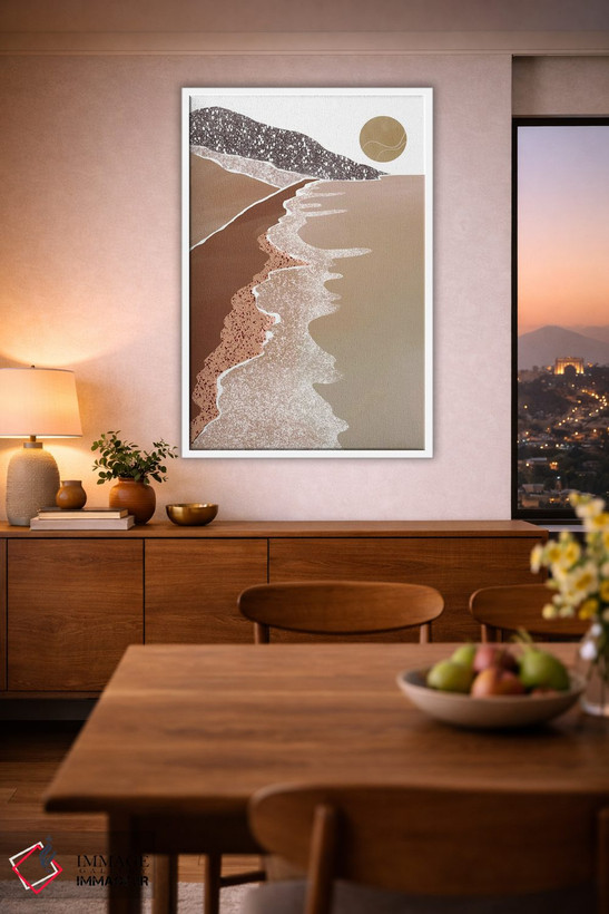 تابلو مینیمال نمای دریا به رنگ بژ و قهوه ای اثر نیکی - D2W