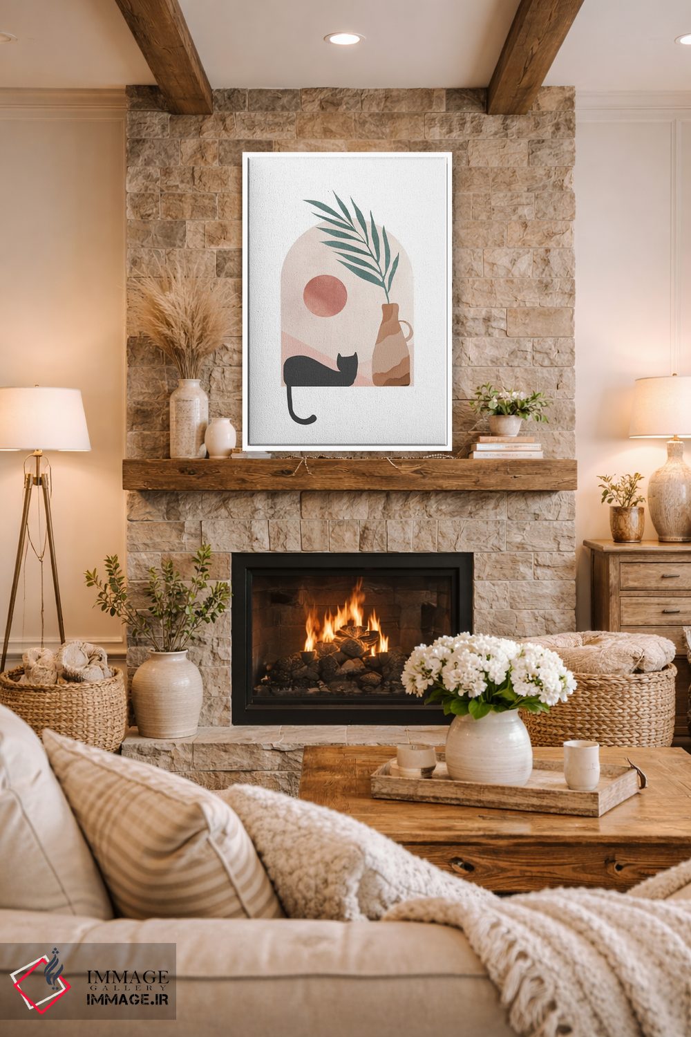 تابلو مینیمال گربه سیاه در محیط گرمسیری اثر نیکی - D1W