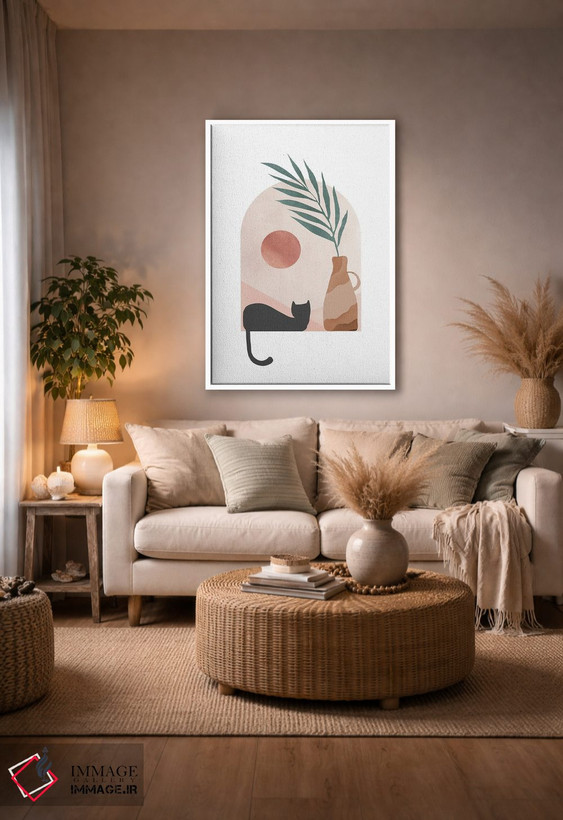 تابلو مینیمال گربه سیاه در محیط گرمسیری اثر نیکی - D4W