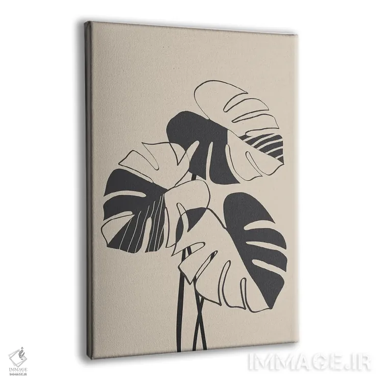 تابلو مینیمال گیاهان مونسترا مشکی اثر نیکی - نمای پرسپکتیو محصول