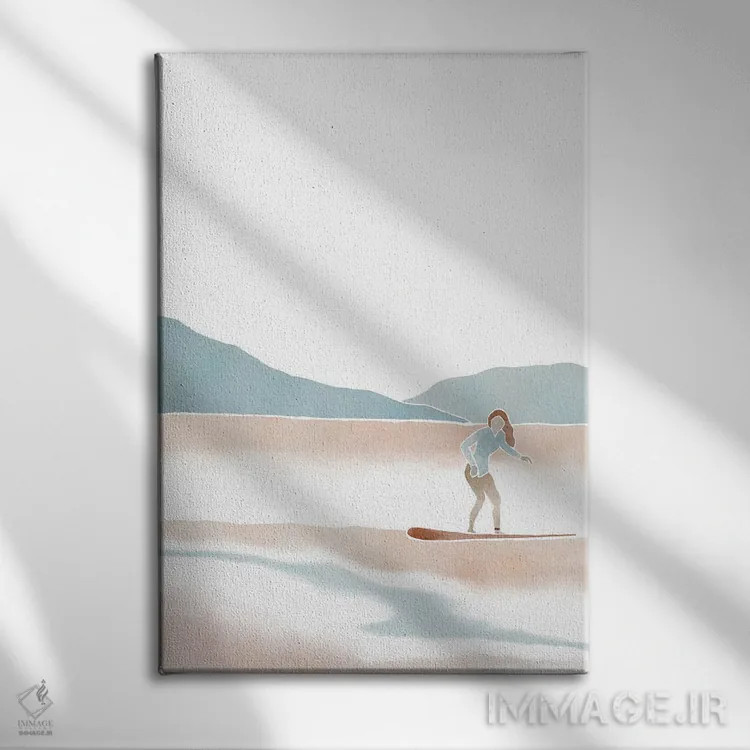 تابلو مینیمال زن موج سوار اثر نیکی - نمای روبهرو روی دیوار