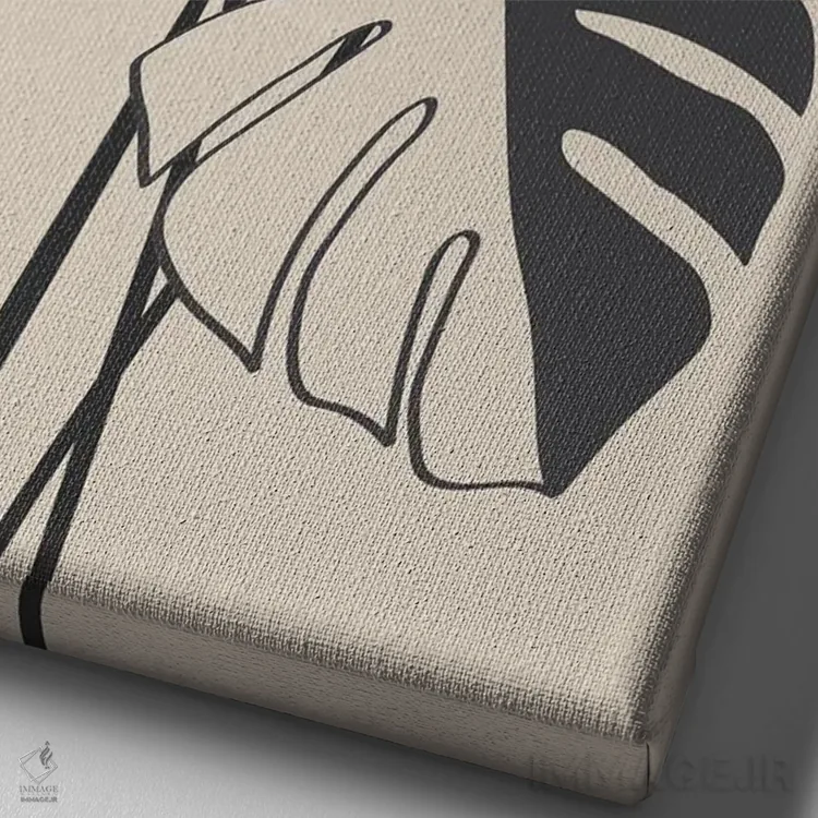 تابلو مینیمال گیاهان مونسترا مشکی اثر نیکی - نمای نزدیک بافت بوم