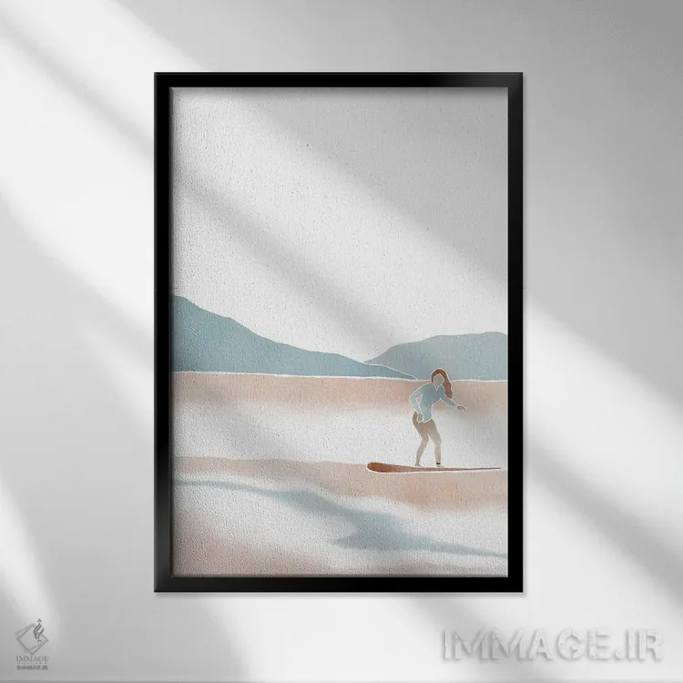 تابلو مینیمال زن موج سوار اثر نیکی - نمای قابدار مشکی