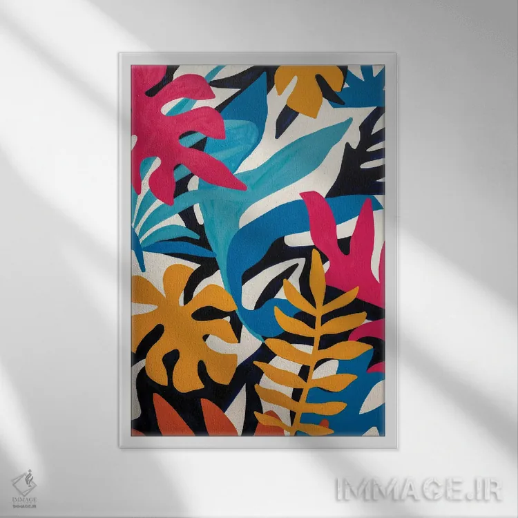 تابلو انتزاعی انتزاعی گرمسیری اثر نیکی - نمای قابدار سفید