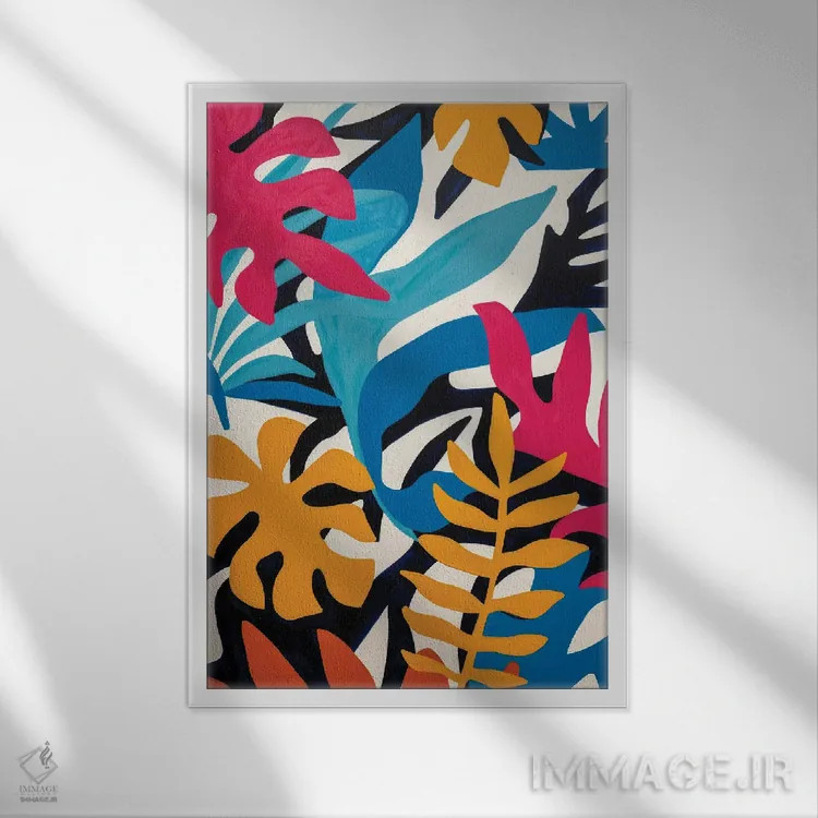 تابلو انتزاعی انتزاعی گرمسیری اثر نیکی - نمای قابدار سفید