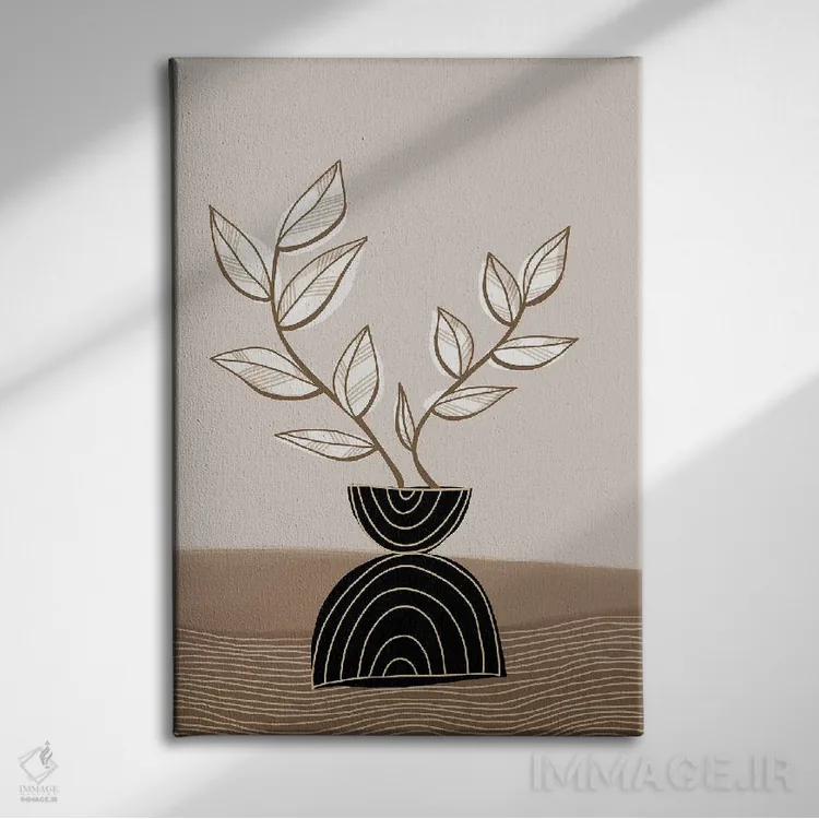 تابلو مینیمال گیاه گلدانی مشکی اثر نیکی - نمای روبهرو روی دیوار