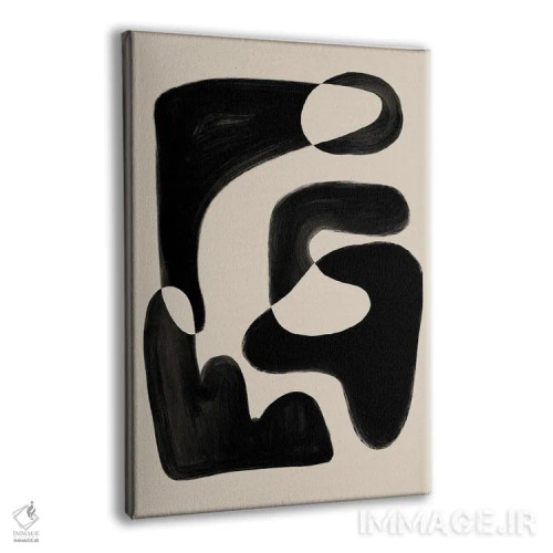 تابلو مینیمال شکل انتزاعی بژ و مشکی اثر نیکی - نمای پرسپکتیو محصول