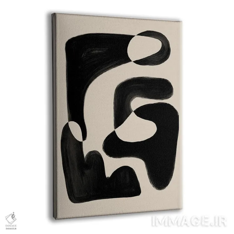 تابلو مینیمال شکل انتزاعی بژ و مشکی اثر نیکی - نمای پرسپکتیو محصول