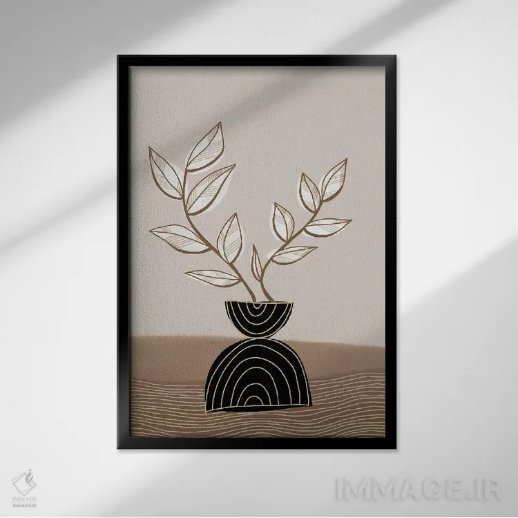 تابلو مینیمال گیاه گلدانی مشکی اثر نیکی - نمای قابدار مشکی